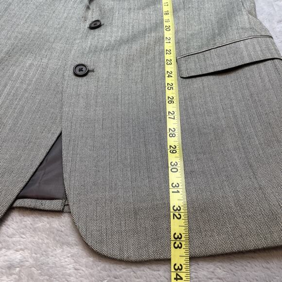 Lauren Ralph Lauren Herringbone Blazer Mens 44L Gray Silk Wool Blend Two Button - Picture 14 of 15